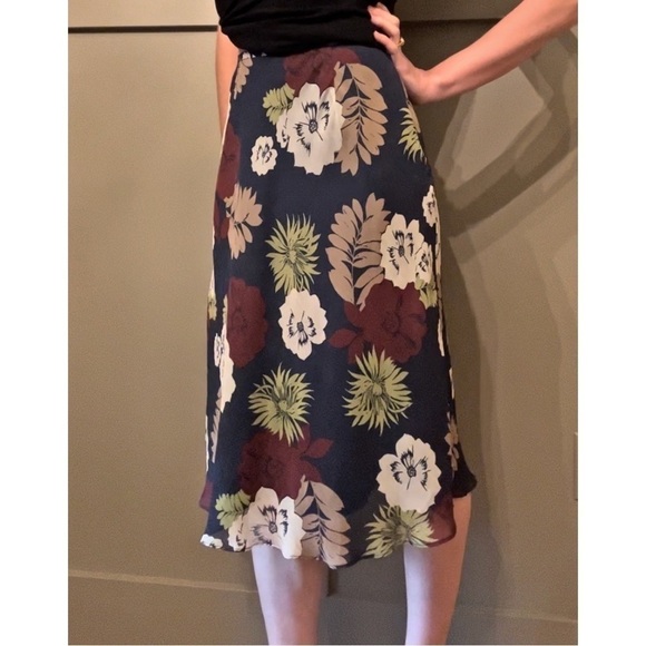 PENDLETON Floral Midi Skirt Dark Navy Chiffon High Waist Tahitian Garden Sz 2 P - Picture 2 of 13